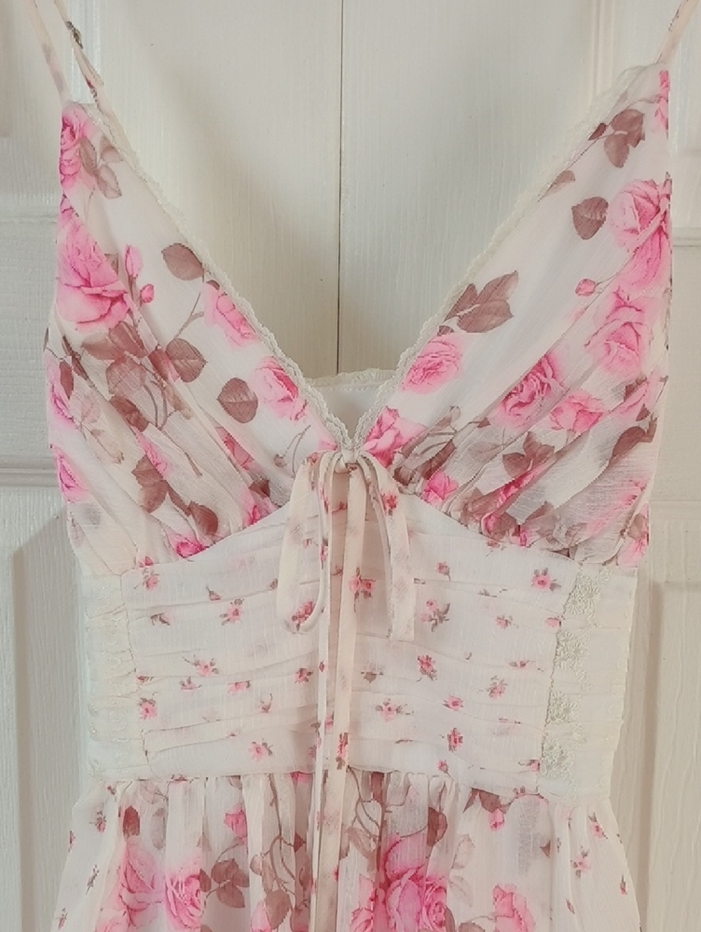 Altar'd State Cream and Pink Floral Tiered Maxi Dress - Picture 3 of 6